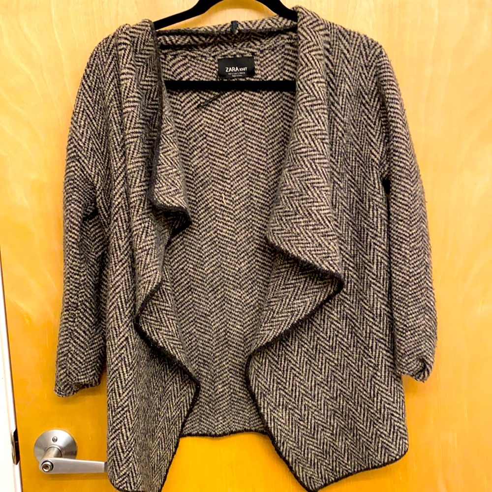 Zara Shawl sweater in brown black herringbone Sz S